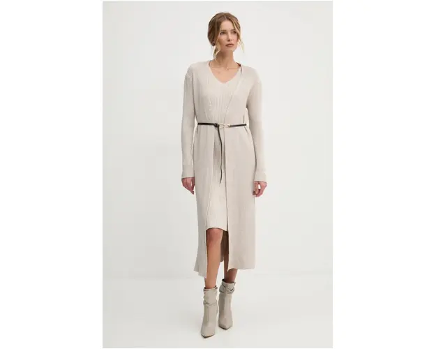 Answear Lab rochie si cardigan culoarea bej