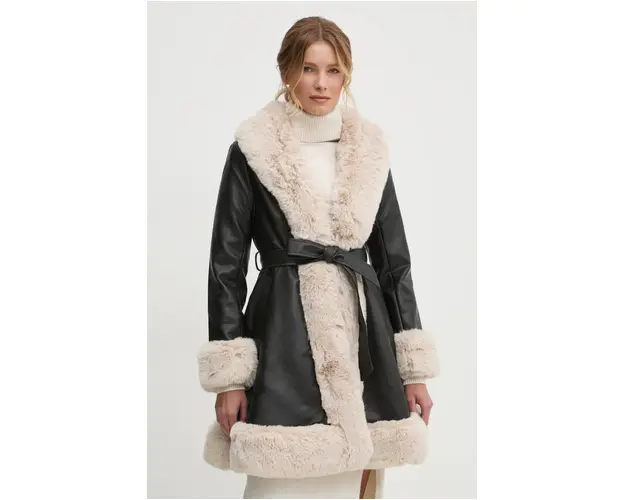 Answear Lab palton femei, culoarea negru, de tranzitie
