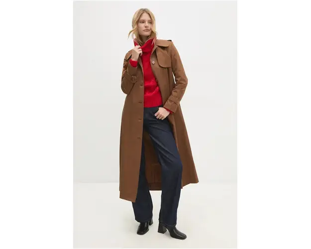Answear Lab trenci femei, culoarea maro, de tranzitie, oversize