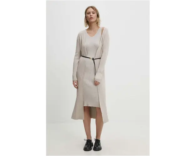 Answear Lab rochie si cardigan culoarea bej