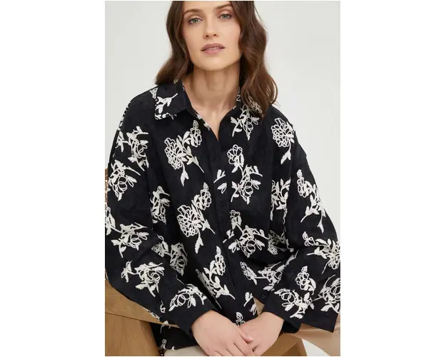 Answear Lab camasa din velur culoarea negru, cu guler clasic, relaxed