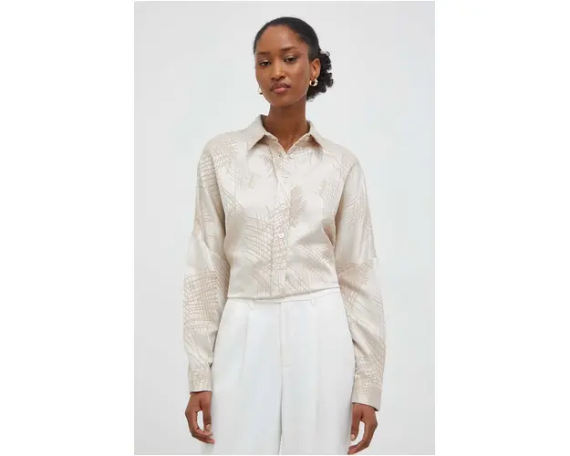 Answear Lab camasa femei, culoarea bej, cu guler clasic, relaxed
