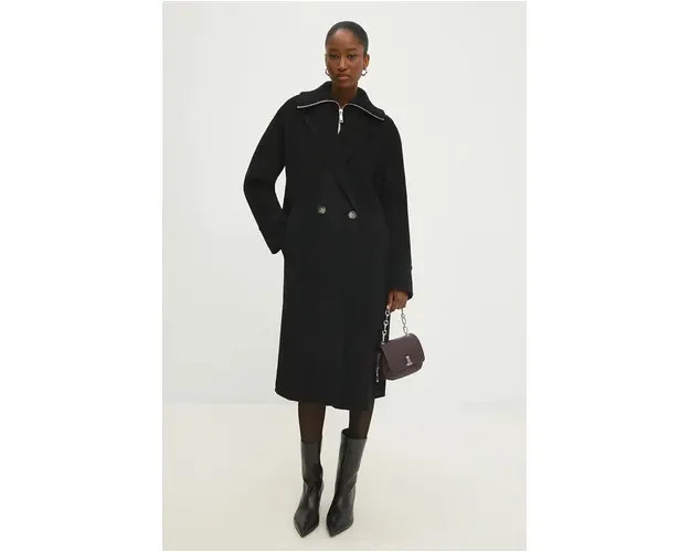 Answear Lab palton de lana culoarea negru, de tranzitie, oversize