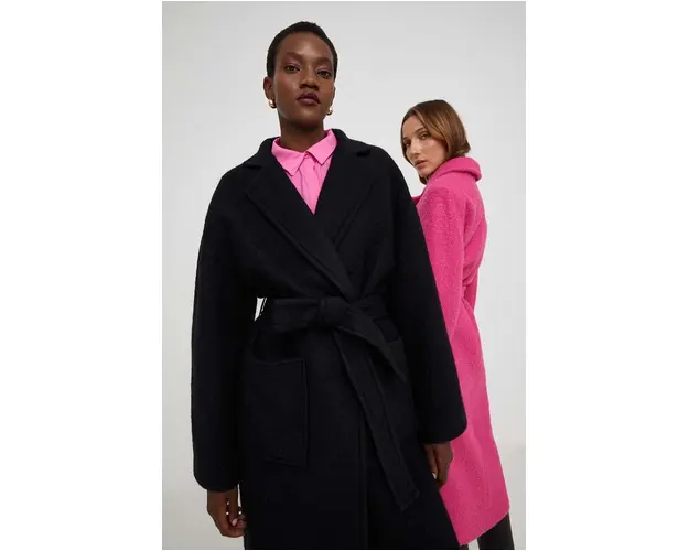 Answear Lab palton de lana culoarea negru, de tranzitie, desfacut