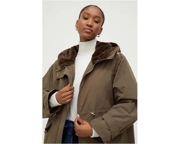 Answear Lab parka Waterproof femei, culoarea verde, de tranzitie