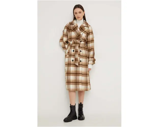Answear Lab palton femei, culoarea maro, de tranzitie, oversize
