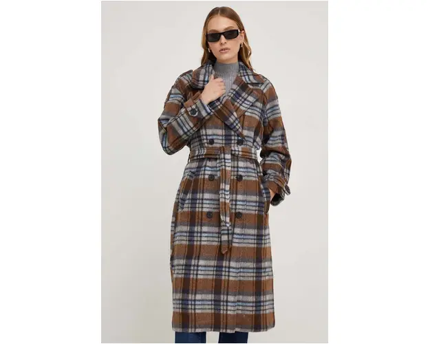 Answear Lab palton femei, culoarea maro, de tranzitie, oversize