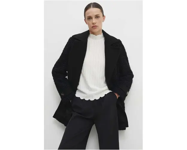 Answear Lab palton de lana culoarea negru, de tranzitie, desfacut