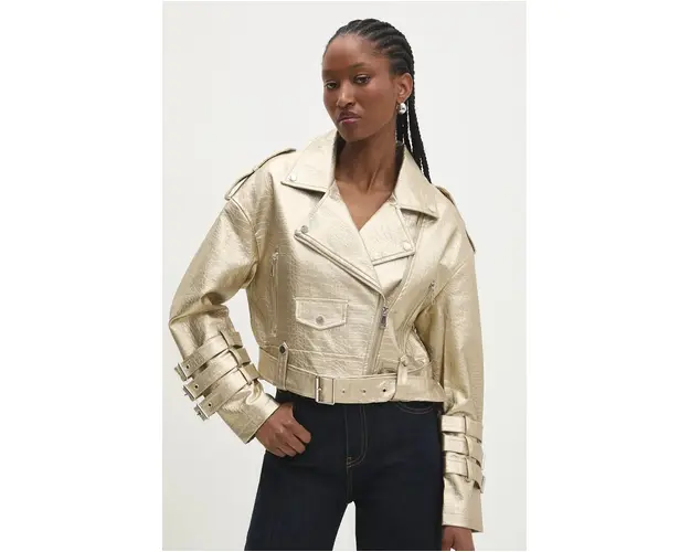 Answear Lab geaca ramones femei, culoarea auriu, de tranzitie, oversize