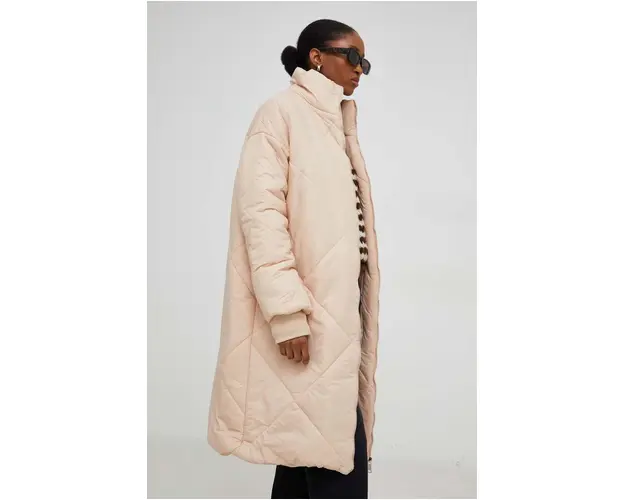 Answear Lab geaca femei, culoarea bej, de iarna, oversize