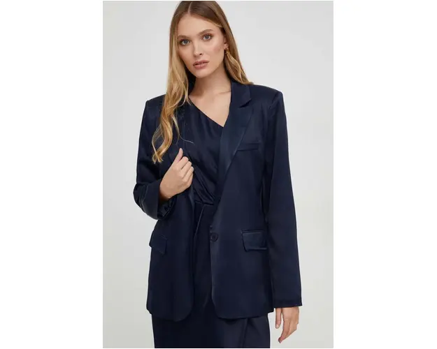 Answear Lab sacou culoarea albastru marin, un singur rand de nasturi, neted