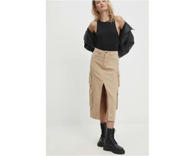 Answear Lab fusta jeans culoarea bej, midi, drept