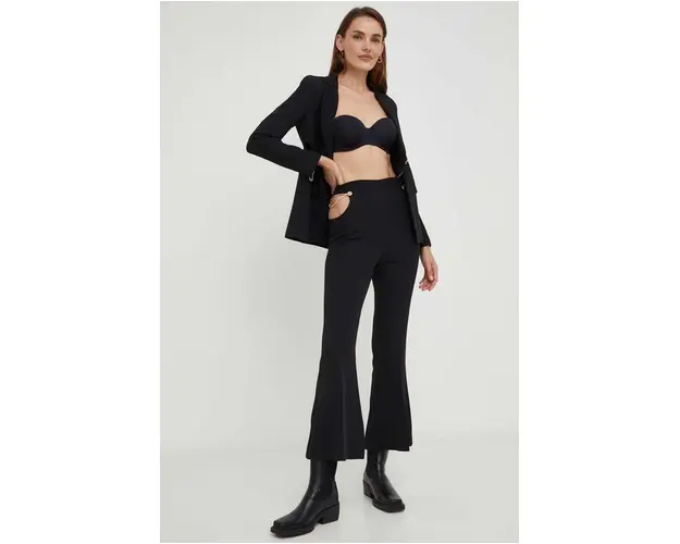 Answear Lab pantaloni femei, culoarea negru, evazati, high waist