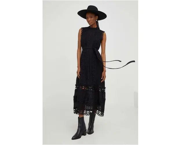Answear Lab rochie culoarea negru, midi, evazati