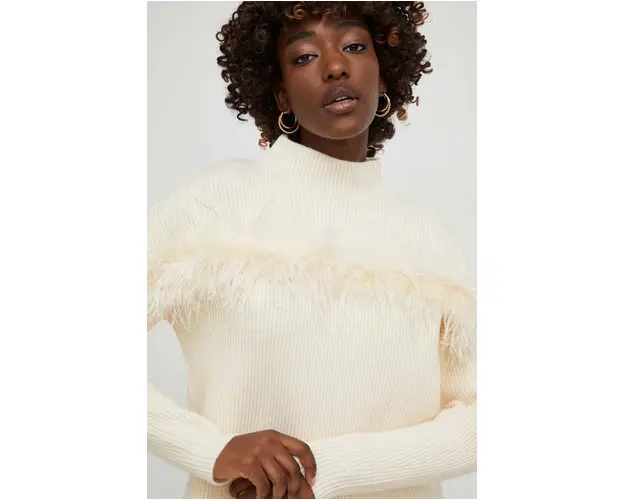 Answear Lab pulover de lana culoarea bej, calduros, cu turtleneck