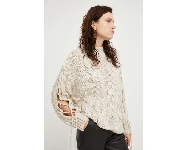Answear Lab pulover femei, culoarea bej, calduros, cu turtleneck