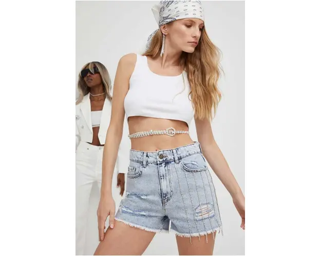 Answear Lab pantaloni scurti jeans femei, cu imprimeu, high waist