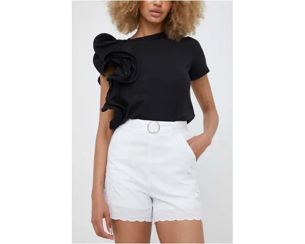 Answear Lab pantaloni scurti din bumbac culoarea alb, neted, high waist