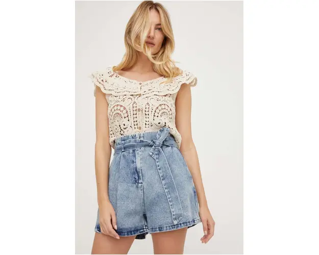 Answear Lab pantaloni scurti jeans femei, neted, high waist