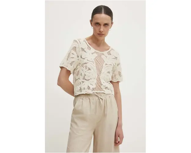 Answear Lab bluza din bumbac femei, culoarea bej, neted