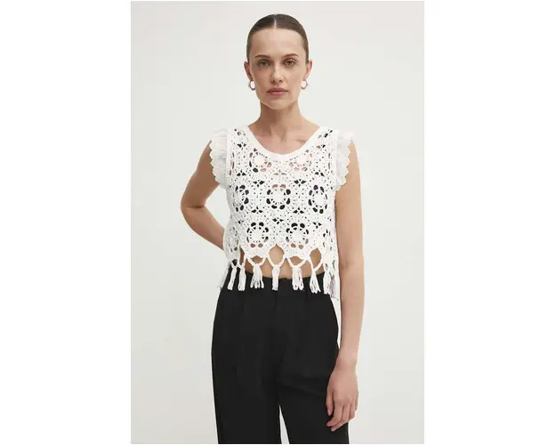 Answear Lab top din bumbac culoarea alb, neted