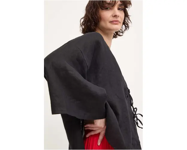 Answear Lab bluza din in culoarea negru, neted
