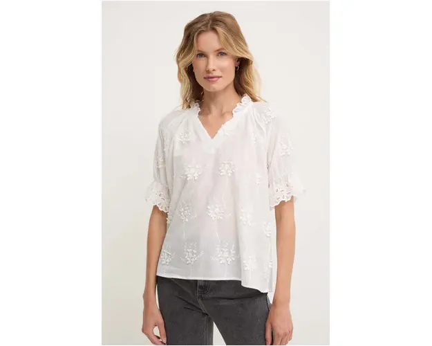 Answear Lab bluza din bumbac femei, culoarea alb, in modele florale