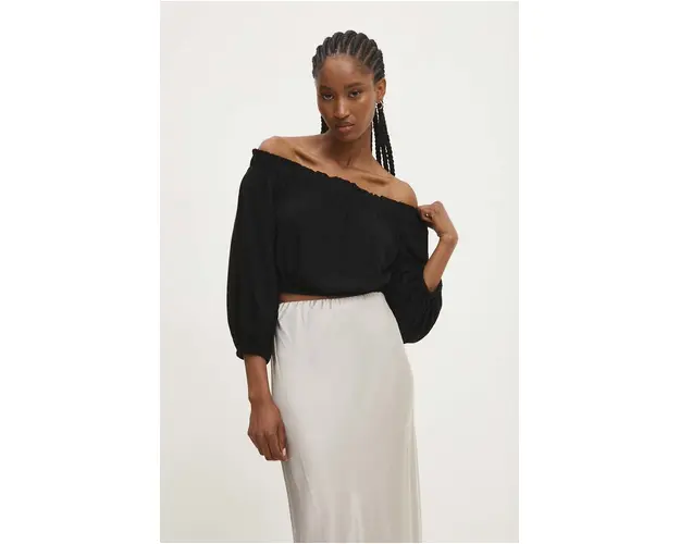 Answear Lab bluza din in culoarea negru, neted