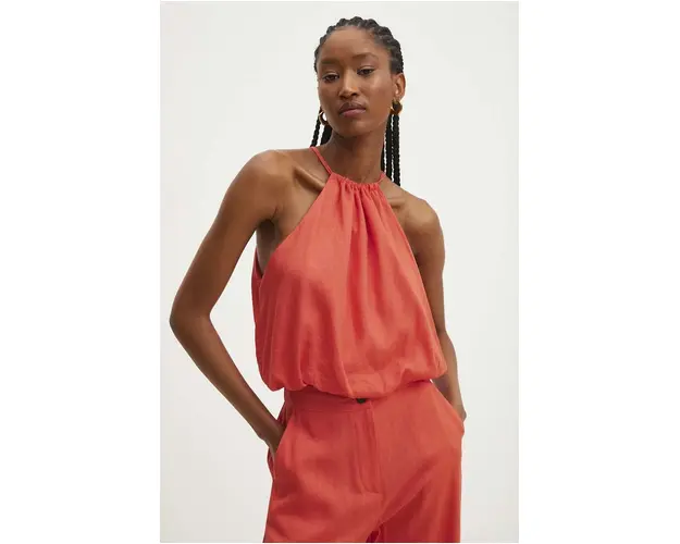 Answear Lab bluza din in culoarea portocaliu, neted