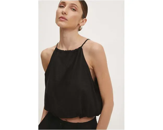 Answear Lab bluza din in culoarea negru, neted