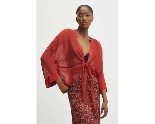 Answear Lab bluza cu matase culoarea rosu, neted