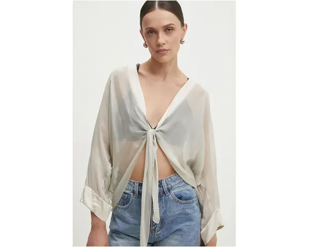 Answear Lab bluza cu matase culoarea bej, neted