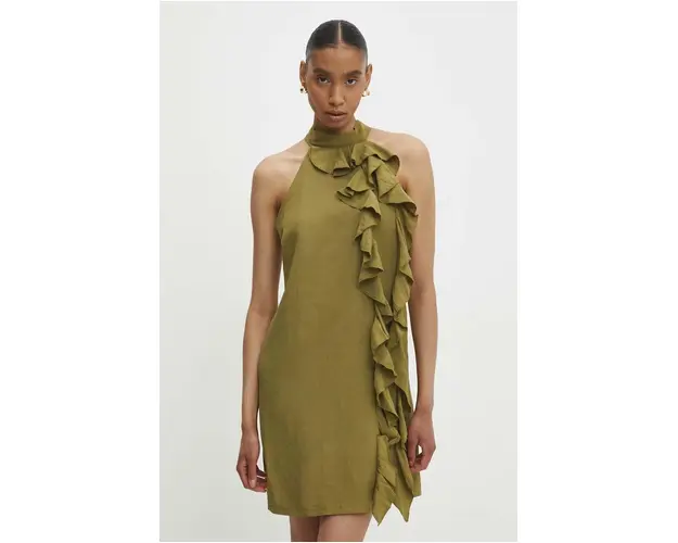 Answear Lab rochie din in culoarea verde, mini, drept