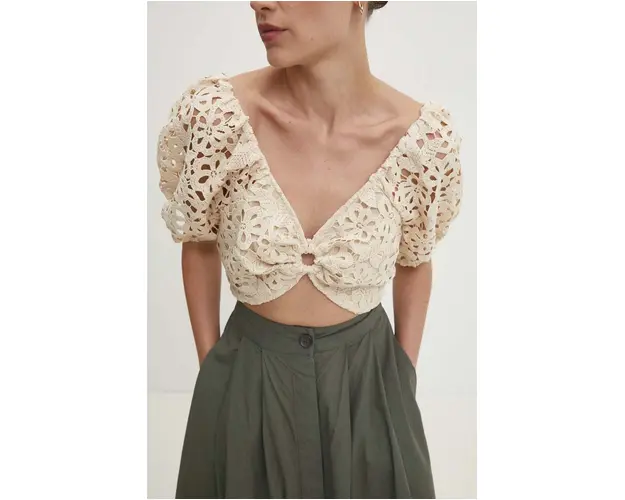 Answear Lab bluza femei, culoarea bej, neted
