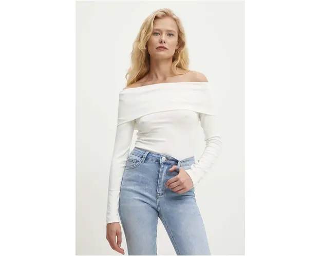 Answear Lab longsleeve culoarea alb, decolteu spaniol