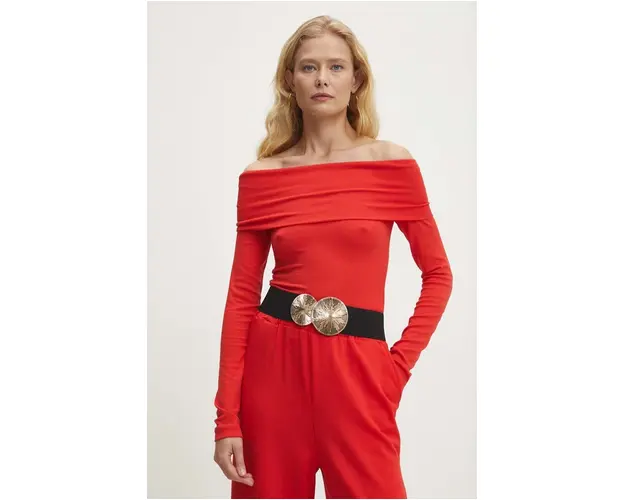 Answear Lab longsleeve culoarea rosu, decolteu spaniol