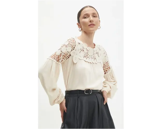 Answear Lab bluza din bumbac femei, culoarea bej, neted