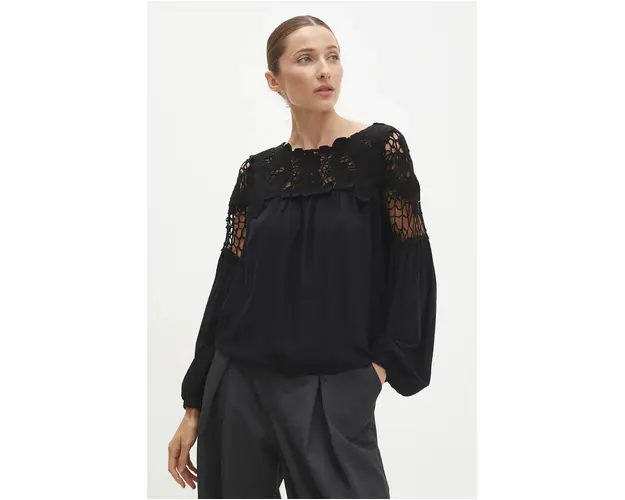 Answear Lab bluza din bumbac femei, culoarea negru, neted