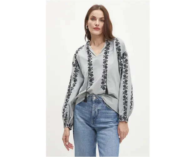 Answear Lab bluza din bumbac femei, culoarea gri, cu imprimeu