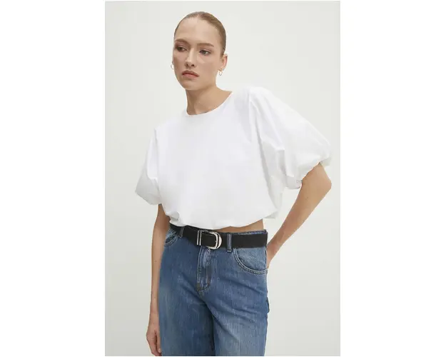 Answear Lab bluza din bumbac femei, culoarea alb, neted