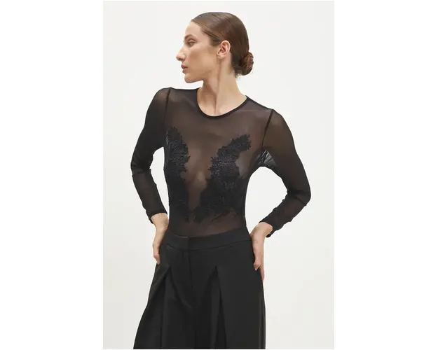 Answear Lab bluza femei, culoarea negru, cu imprimeu