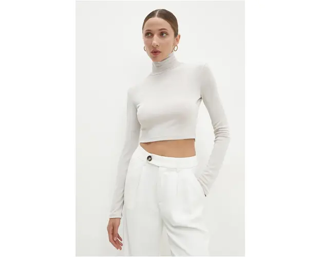 Answear Lab longsleeve culoarea bej, cu guler