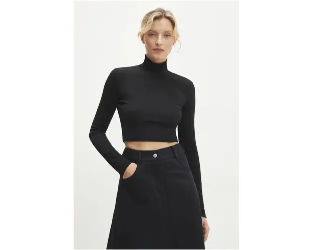 Answear Lab longsleeve culoarea negru, cu guler