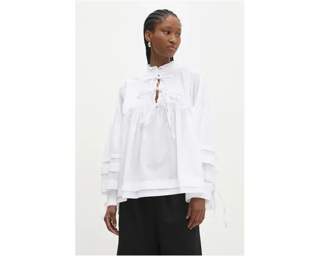 Answear Lab bluza din bumbac femei, culoarea alb, neted