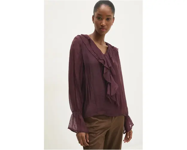 Answear Lab bluza femei, culoarea maro, neted