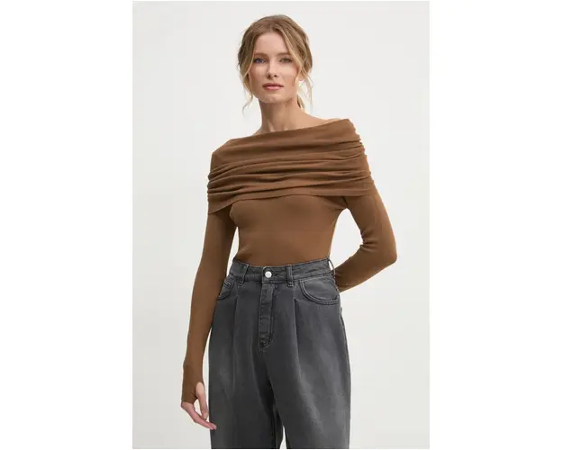 Answear Lab pulover femei, culoarea maro, light, cu guler