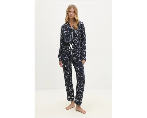 Answear Lab pijama femei, culoarea albastru marin