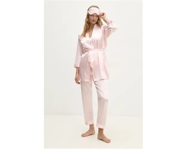 Answear Lab compleu pijama culoarea roz, satin