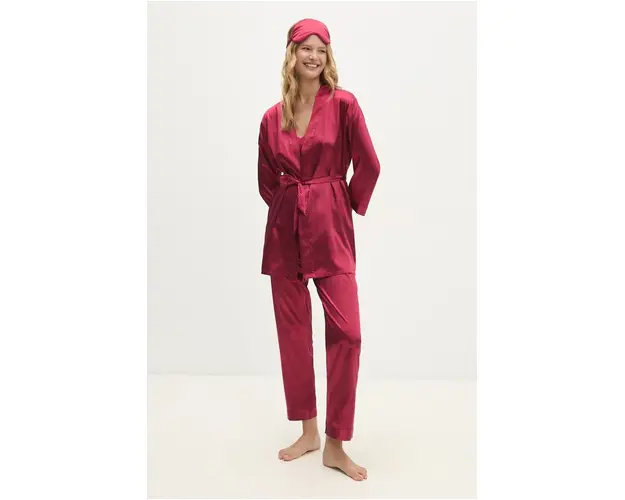Answear Lab compleu pijama culoarea bordo, satin