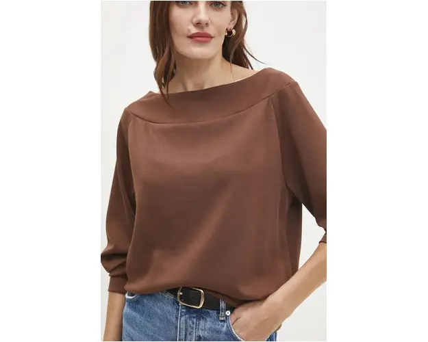 Answear Lab bluza femei, culoarea maro, neted